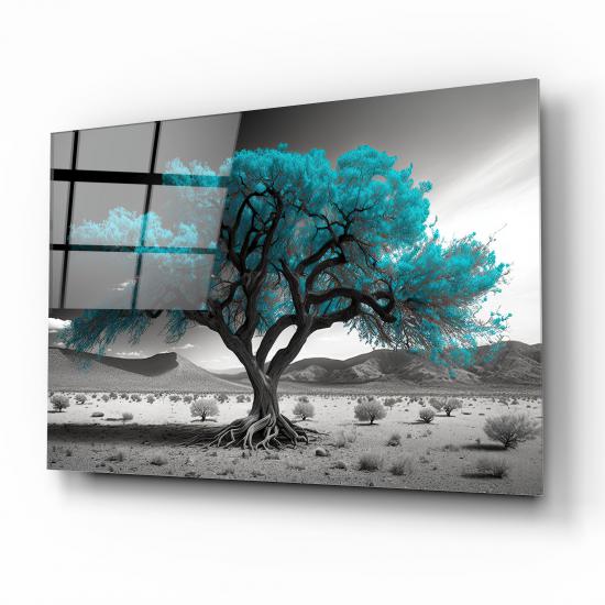 Mavi Ağaç Cam Tablo