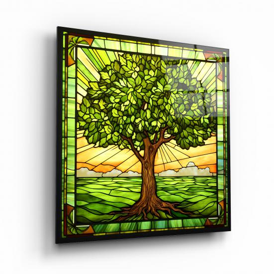 Vitray Görünümlü Sarı Çiçek Cam Tablo