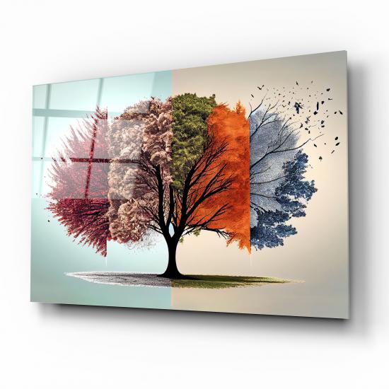 Mevsimler Ağacı Cam Tablo