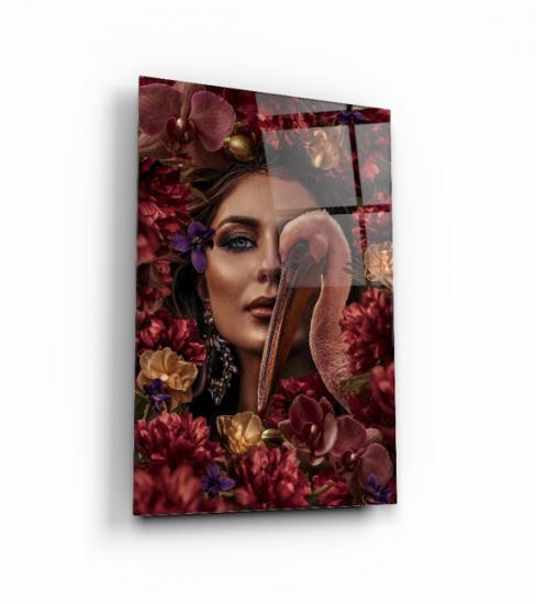 Kadın ve Kuşlar Double Cam Tablo