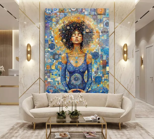 Yogacı Kız Cam Tablo