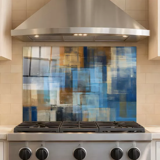 Mavi Desenli Ocak Arkası Cam Koruyucu