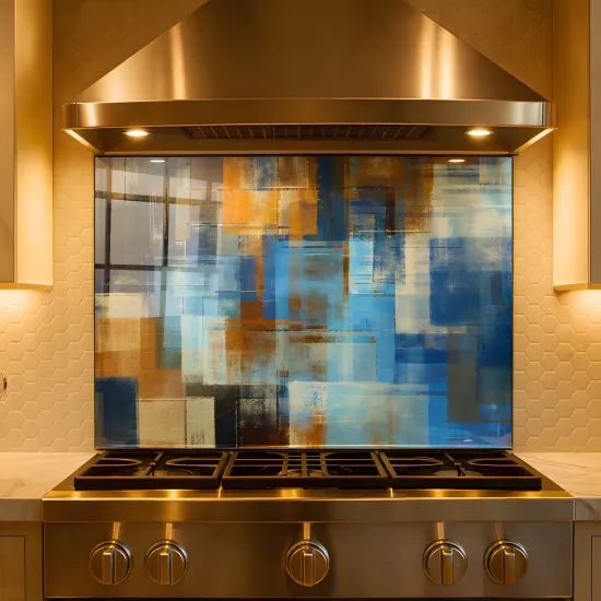 Mavi Desenli Ocak Arkası Cam Koruyucu