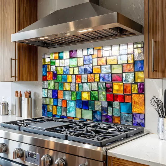 Renkli Mozaik Ocak Arkası Cam Koruyucu