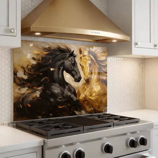 Siyah & Gold At Ocak Arkası Cam Koruyucu