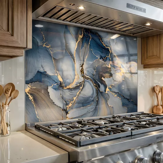 Mermer Desenli Ocak Arkası Cam Koruyucu