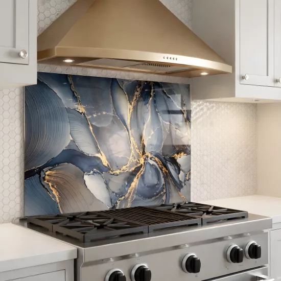 Mermer Desenli Ocak Arkası Cam Koruyucu