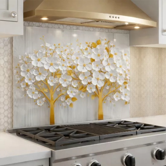 Beyaz Ağaç Ocak Arkası Cam Koruyucu