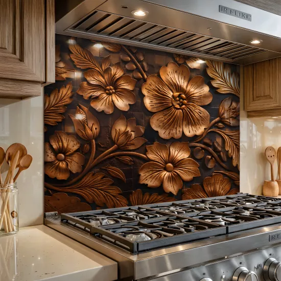 Bakır Çiçekler Ocak Arkası Cam Koruyucu