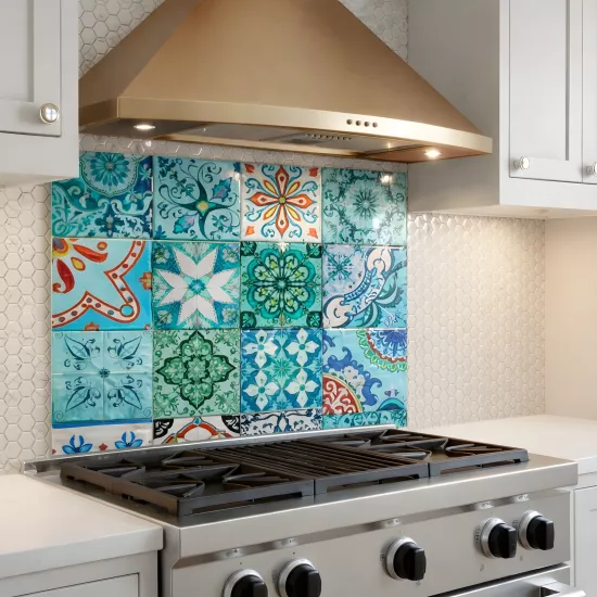 Mavi Karo Ocak Arkası Cam Koruyucu