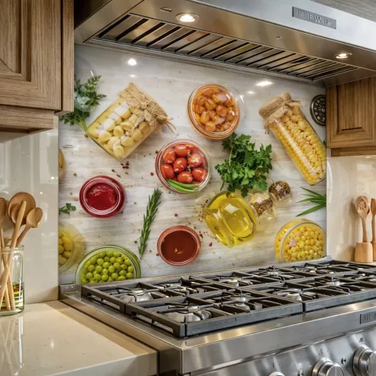 Mutfak Temalı Ocak Arkası Cam Koruyucu