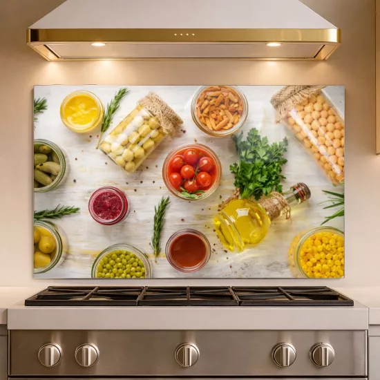 Mutfak Temalı Ocak Arkası Cam Koruyucu