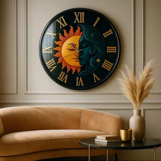 Ay ve Güneş Cam Duvar Saati