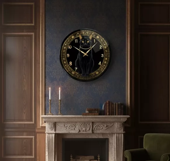 Kara Kedili Cam Duvar Saati