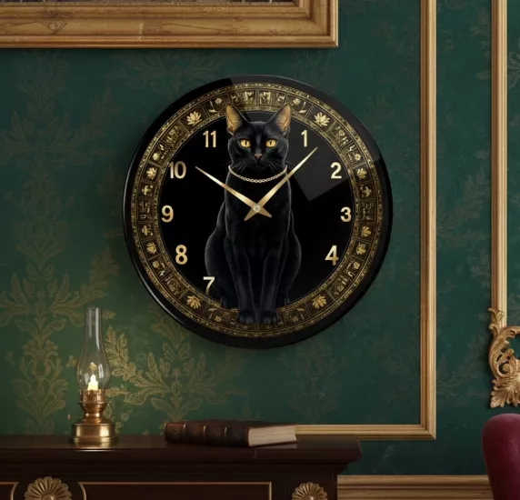 Kara Kedili Cam Duvar Saati