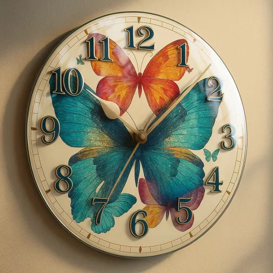 Kelebekli Cam Duvar Saati
