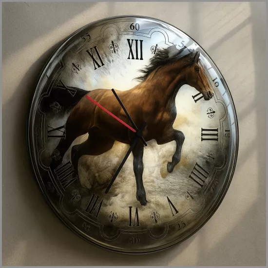Koşan At Cam Duvar Saati