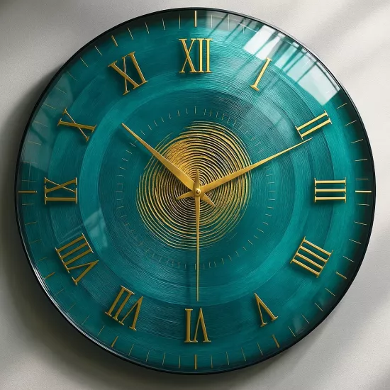 Turkuaz Gold Cam Duvar Saati