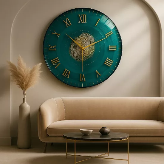 Turkuaz Gold Cam Duvar Saati