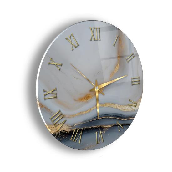 Mermer Desenli Cam Duvar Saati