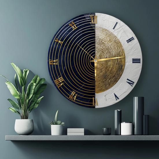 Gold Çizgili Cam Duvar Saati