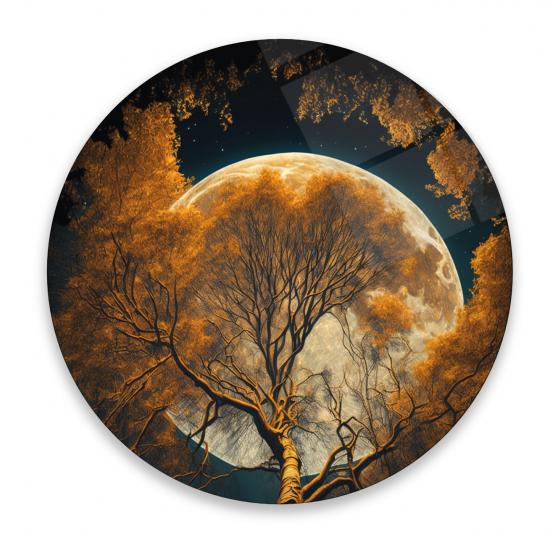 Ay Manzarası Yuvarlak Cam Tablo