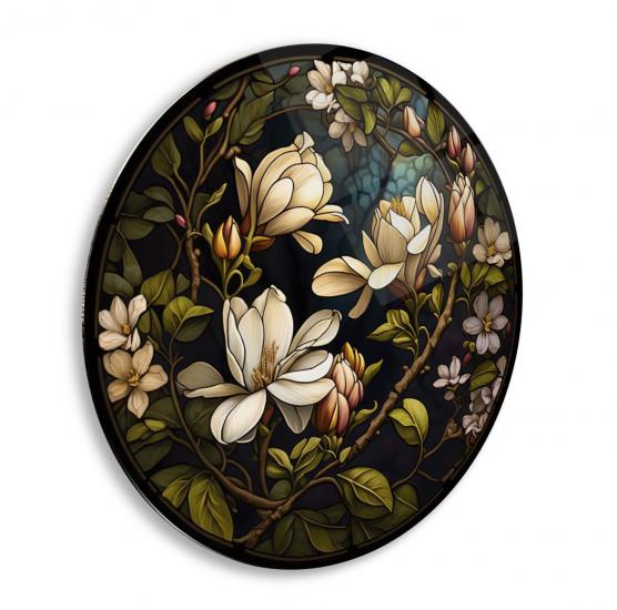 Çiçekler Yuvarlak Cam Tablo