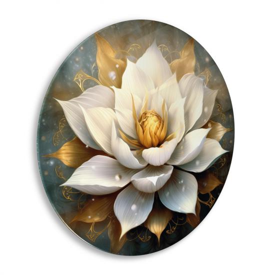 Lotus Çiçeği Yuvarlak Cam Tablo