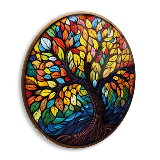 Hayat Ağacı Yuvarlak Cam Tablo