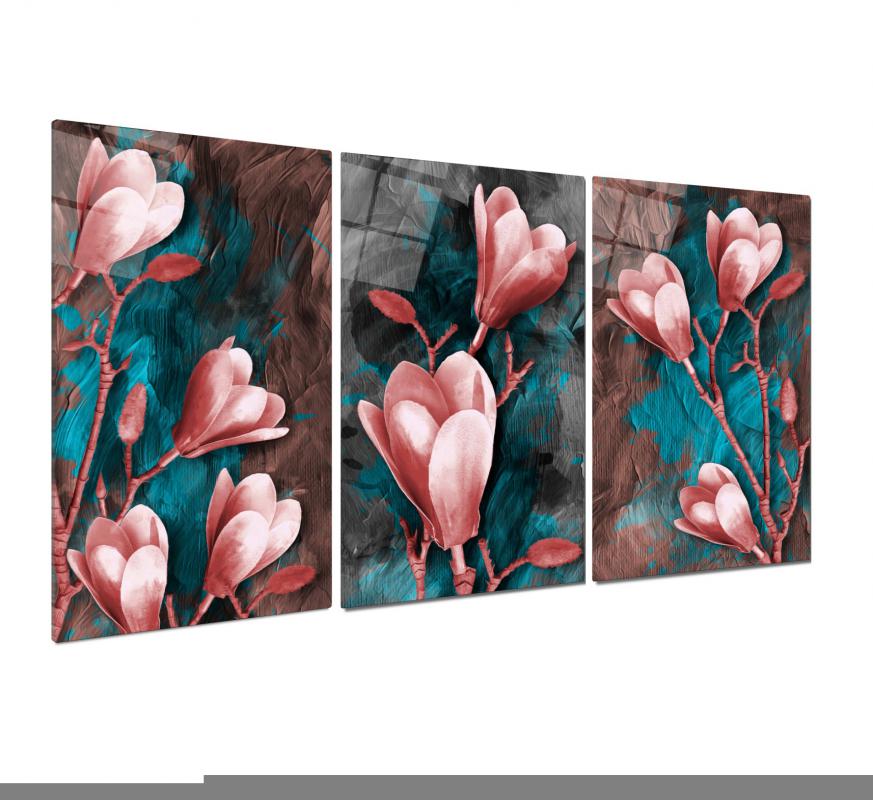 Çiçekler Triple Cam Tablo