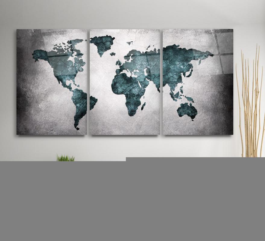 Dünya Haritası Triple Cam Tablo