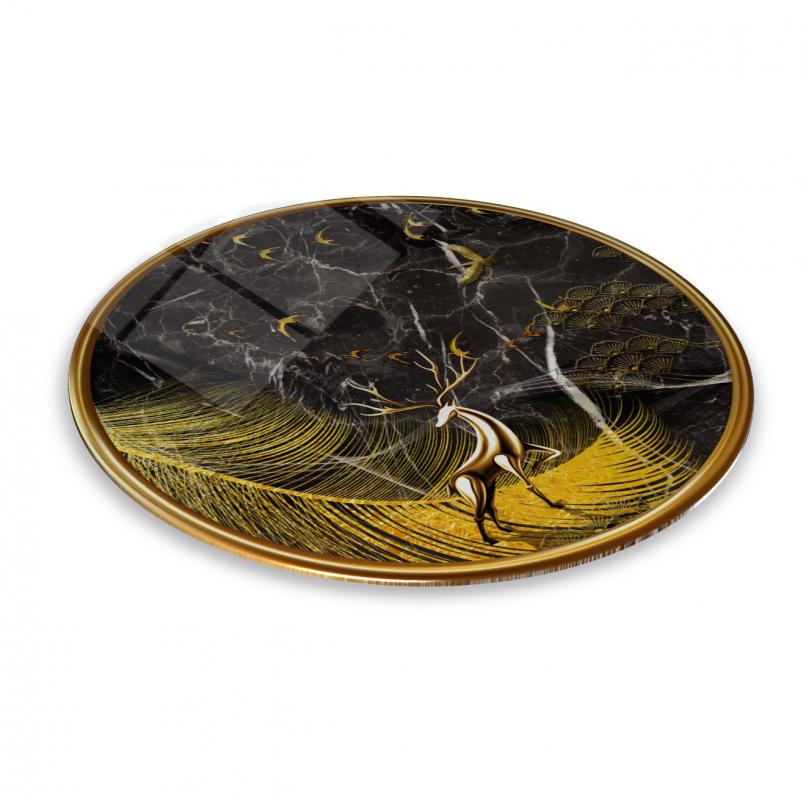 Geyik Yuvarlak Cam Tablo