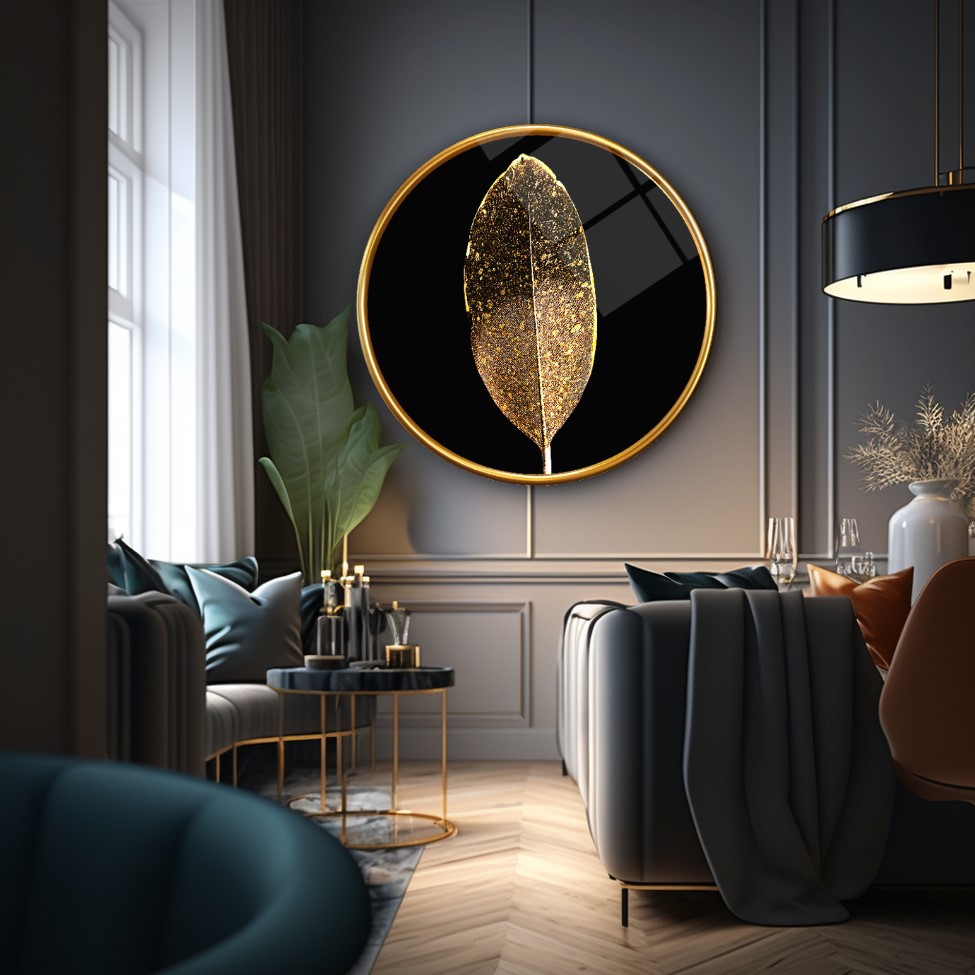 Gold Tüy Yuvarlak Cam Tablo