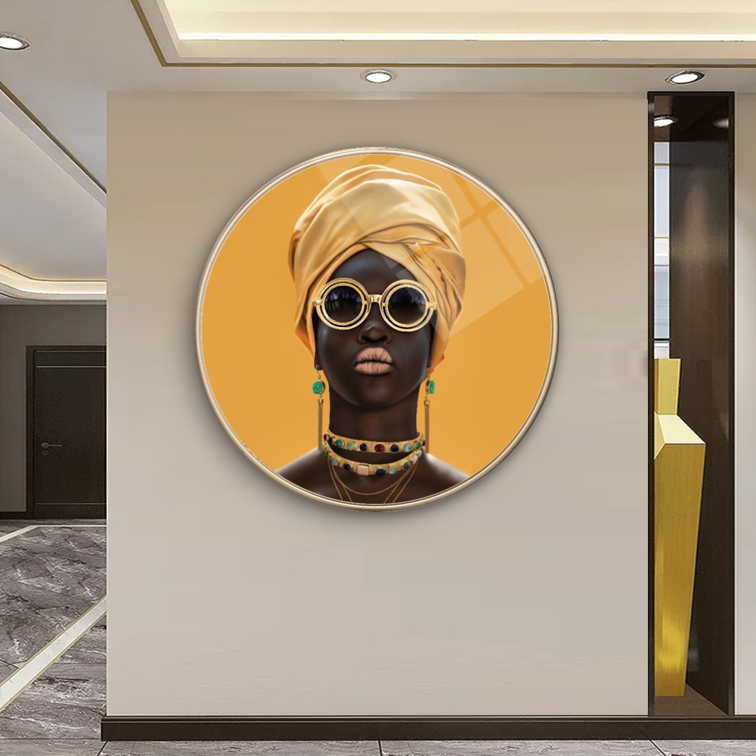 Afrikalı Kadın Yuvarlak Cam Tablo