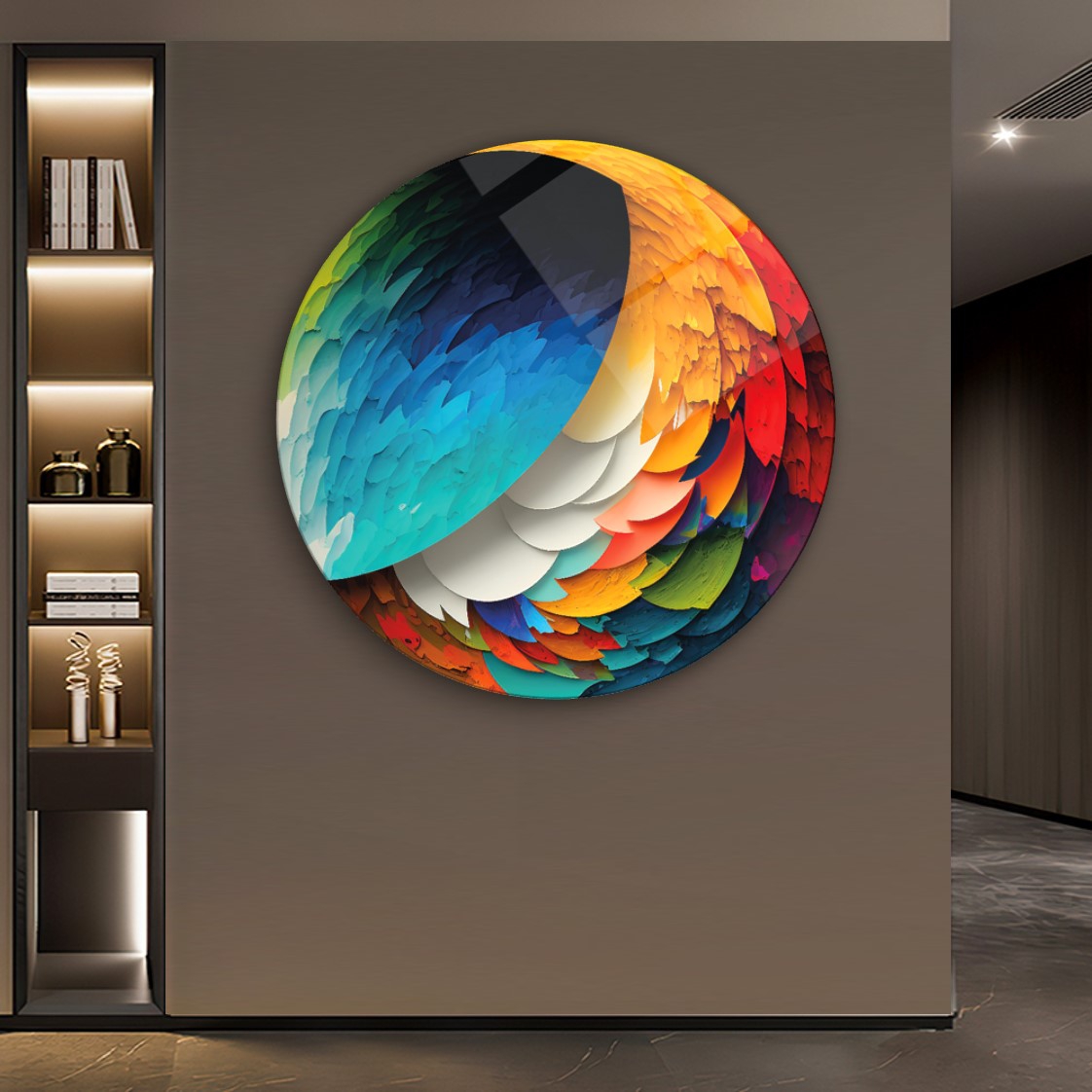 Renkli Soyut Yuvarlak Cam Tablo