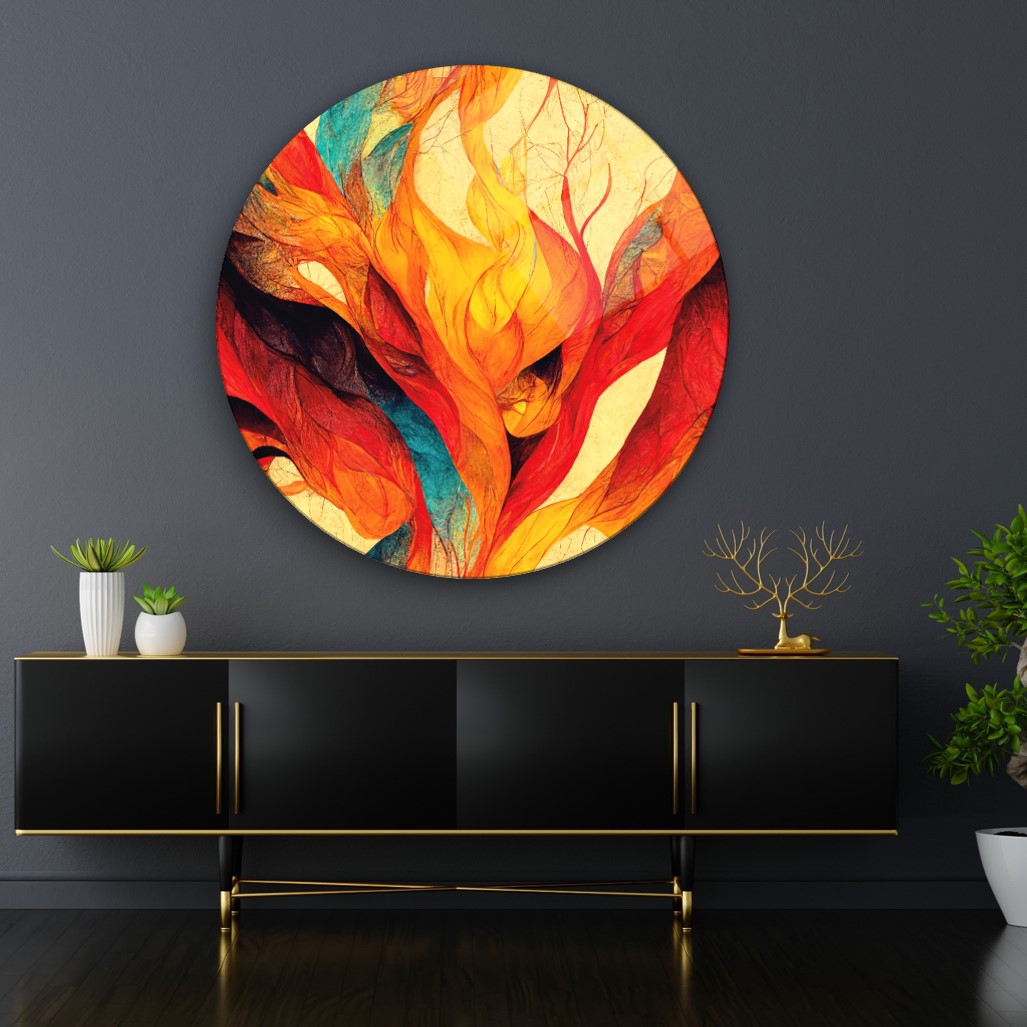 Kadın Vitray Yuvarlak Cam Tablo