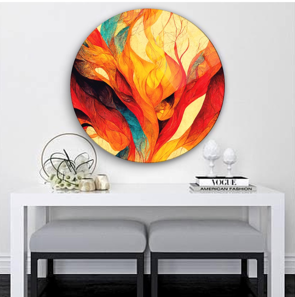 Kadın Vitray Yuvarlak Cam Tablo