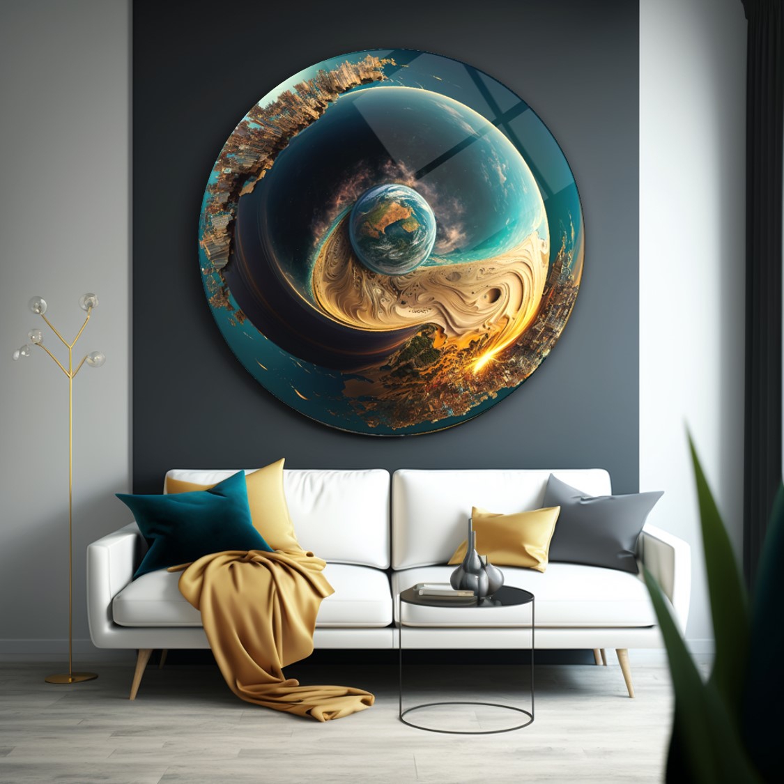 Dünya Yuvarlak Cam Tablo