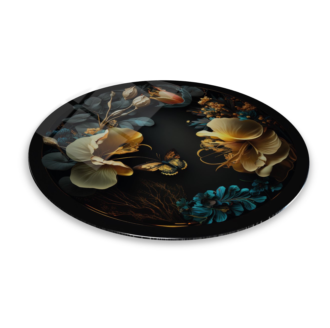 Çiçek Yuvarlak Cam Tablo