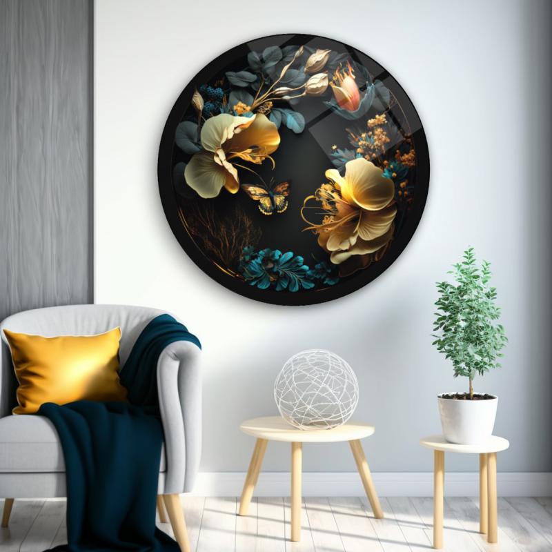 Çiçek Yuvarlak Cam Tablo