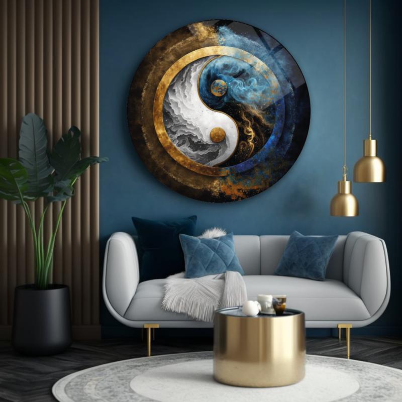 Ying Yang Yuvarlak Cam Tablo