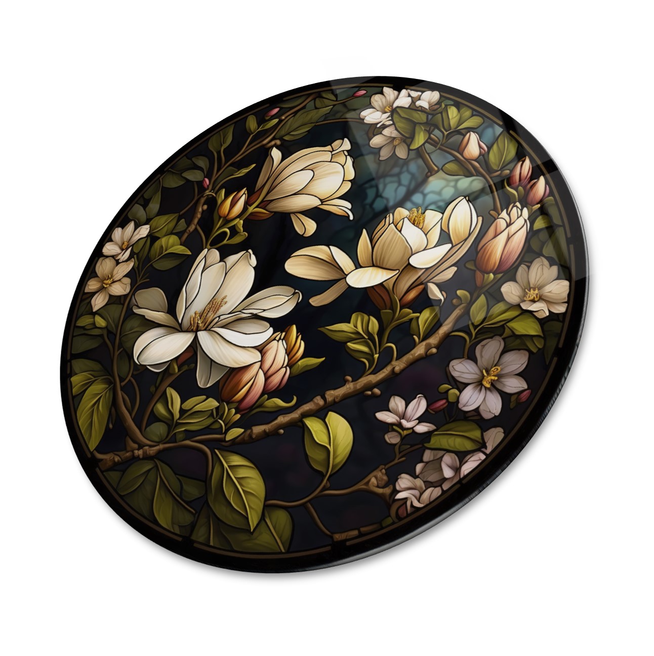 Çiçekler Yuvarlak Cam Tablo